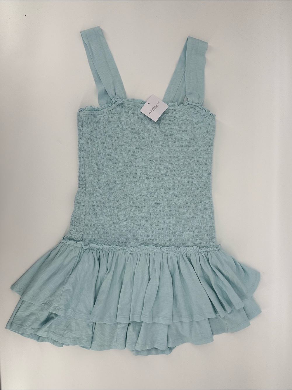 NWT American Eagle Sunchaser Knit Smocked Drop Waist Mini Dress Blue Size S - Picture 9 of 11